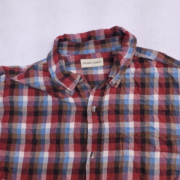 Hobbs Creek Gingham Flannel Casual Button Up Shirt Mens Size L Red Brown - Picture 1 of 10